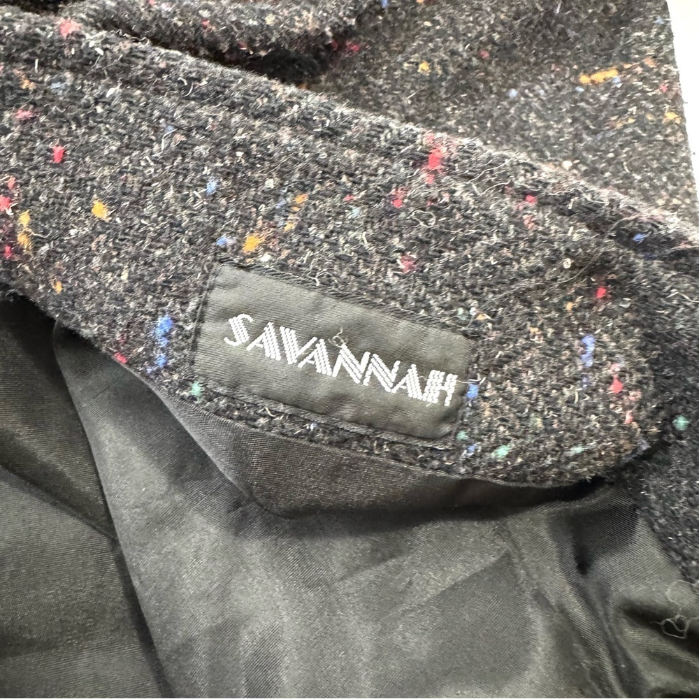 VINTAGE Savannah Women's M Wool Tweed Houndstooth Blazer Jacket Black Speckled - Picture 6 of 10